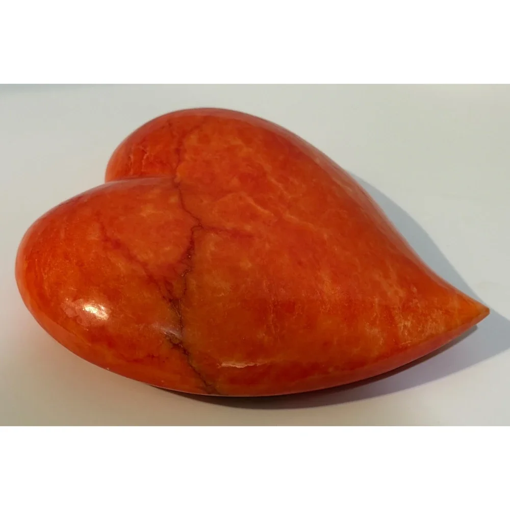 ❤️ Vintage Handcrafted Italy Orange Marble Alabaster Heart Paperweight Schmid